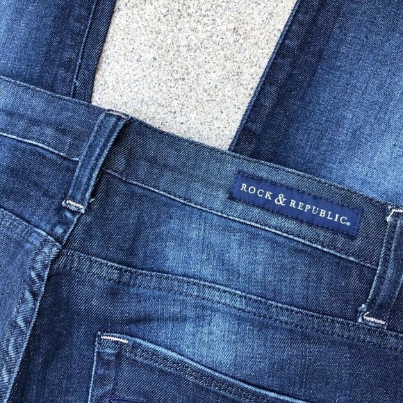 ROCK & REPUBLIC Straight Leg Jeans Women's 12 Blue Denim Mid Rise Dark W…​ - Picture 6 of 8